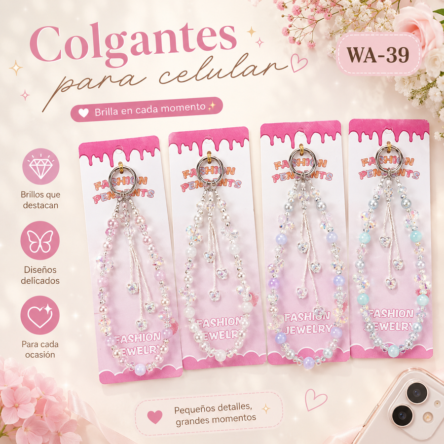 PULSERA LLAVERO DE CUENTAS C/CORAZONES FLECOS WA-39